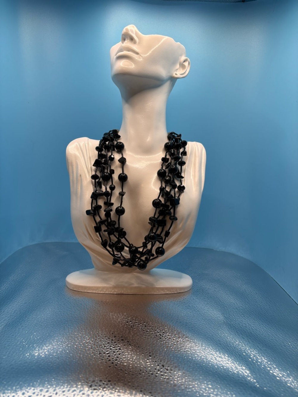 Vintage Style Multi-Strand Black Beaded Statement Necklace